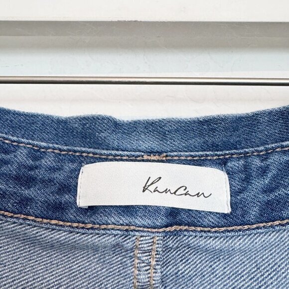 Kancan Tie Waist Cuffed Jean Shorts in Blue Casual Summer Rigid Plus Size 32 - Picture 6 of 11